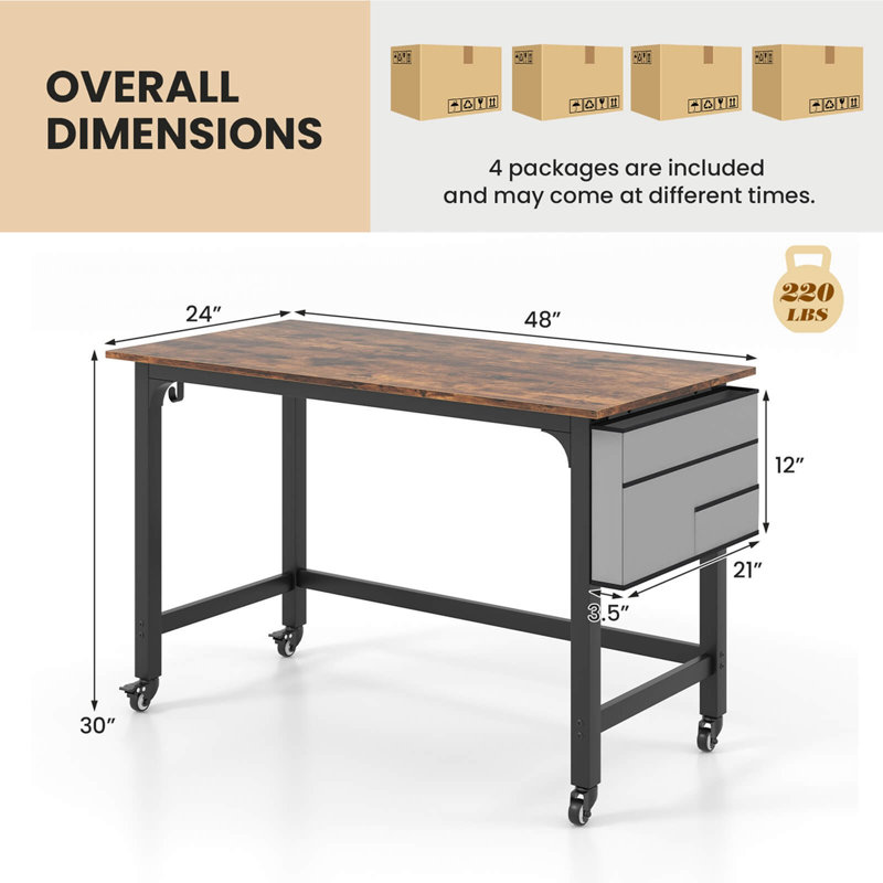 Ensemble de bureau d'ordinateur 4 pièces, Brun rustique