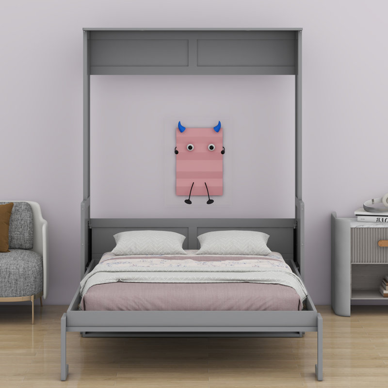 Lit escamotable avec bureau, lumières DEL et station de charge USB, Gris