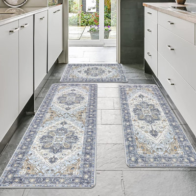 Cushioned Kitchen Rug Sets 3 Piece Anti Fatigue Kitchen Mats for Floor Non Slip Waterproof Kitchen Rugs and Mats Comfort Standing Mat Runner for Home Office,Sink,Laundry