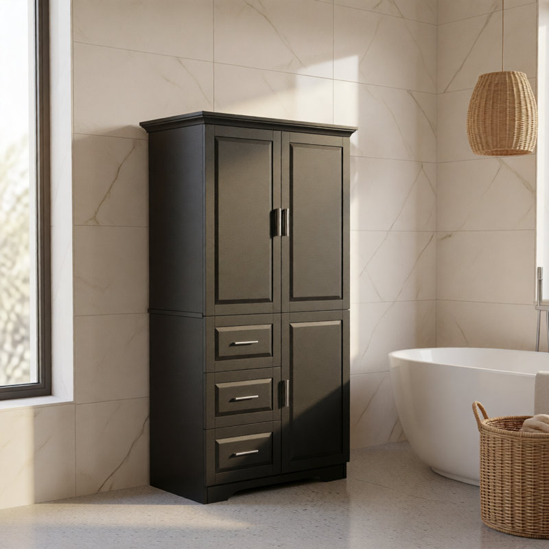Armoire de rangement à 3 tiroirs avec portes, tablettes réglables, Noir