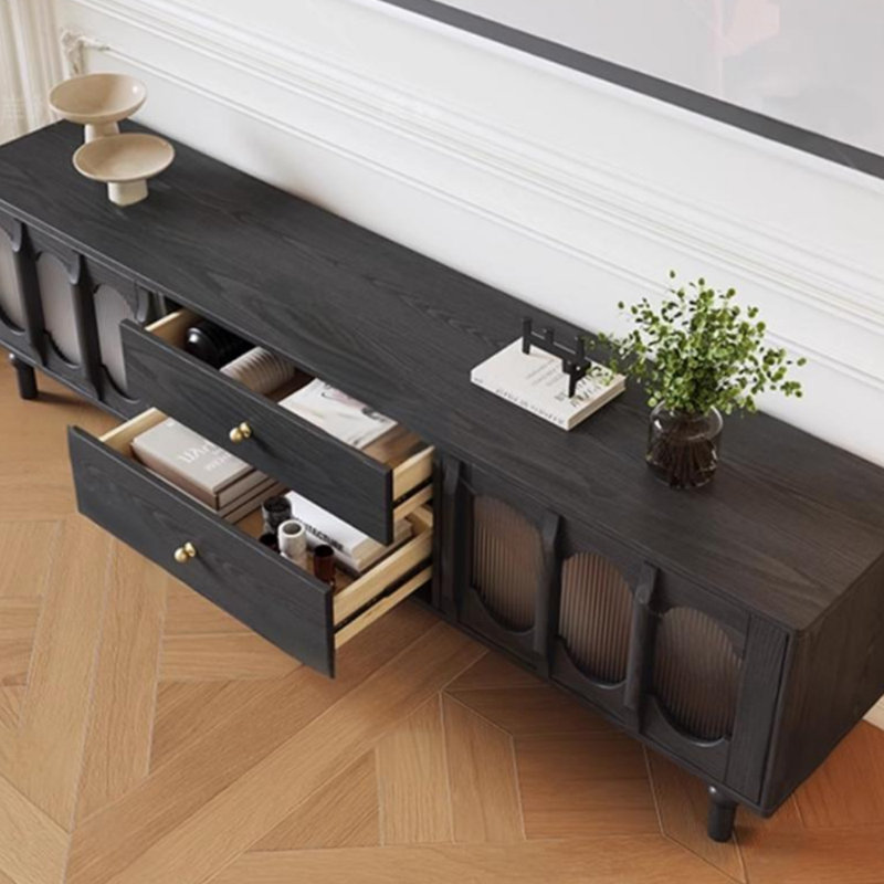 Meuble télé en bois massif noir de style rétro