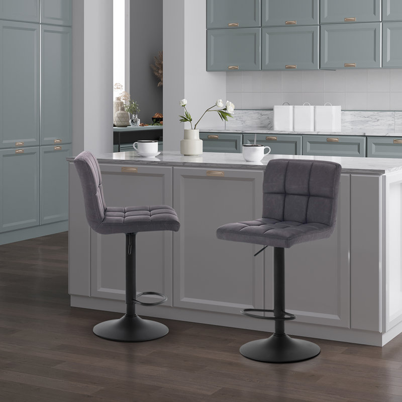 Deristin Swivel Upholstered Adjustable Height Counter Stool with Metal Frame, Anthracite