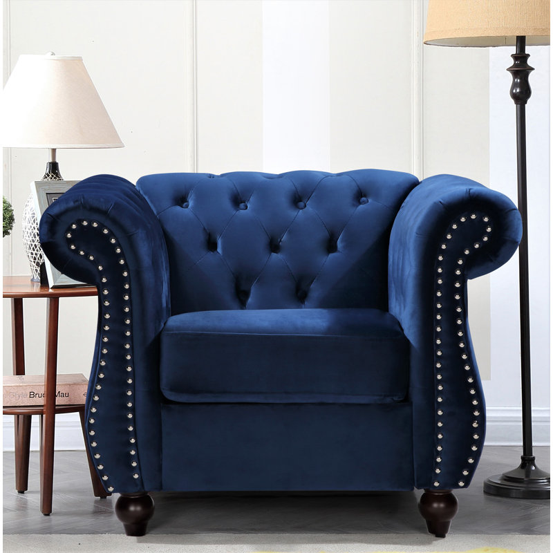 Fauteuil Chesterfield 40,6 po Feldt, Bleu foncé