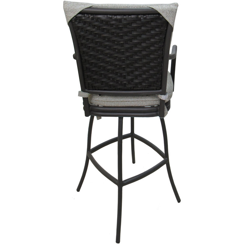 Tabouret d'extérieur en aluminium avec coussin Travisha, Blanc, Gris, 30"