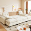 Canapé-lit en forme de U de 266 cm (104,7 po), 3 en 1, avec fonction gigogne, compartiment détachable, chargeur intégré, 4 oreillers, en chenille grise, pour appartement beige/blanc.