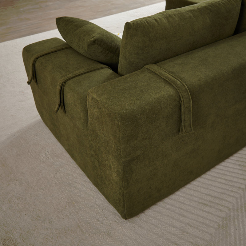 Ensemble de canapé modulaire rembourré et désossé en chenille Modern, Chenille verte, Orienté à gauche (vu de face)