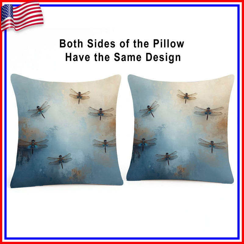 Libellules sur fond texturé, coussins décoratifs double face, 14 X 14 pouces