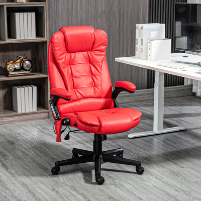 Fauteuil inclinable chauffant de couleur rouge avec accoudoirs et 6 vibrations pour atténuer les maux de dos, hauteur de siège réglable, offre un massage relaxant en cuir d'unité centrale, pour le travail