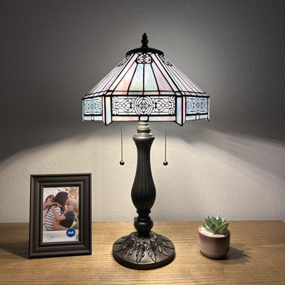 Lampe de table Sehnaz Tiffany Hexagone couleur vitrail inclus Ampoules DEL H 22 po x l 12 po x P 12 po