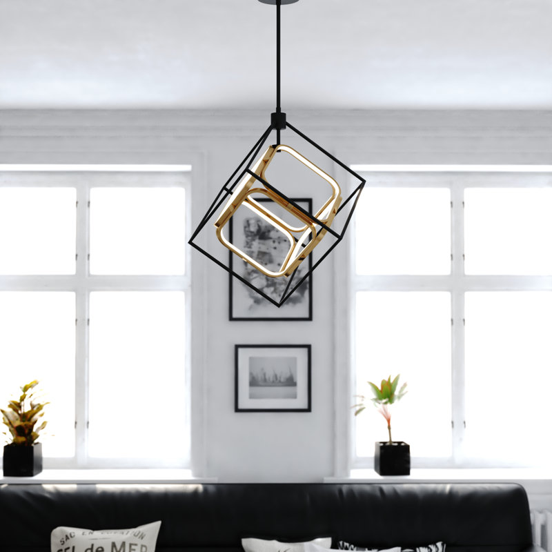 Janaijah 1L Integrated LED Geometric Matte Black And Gold Contemporary Pendant Light