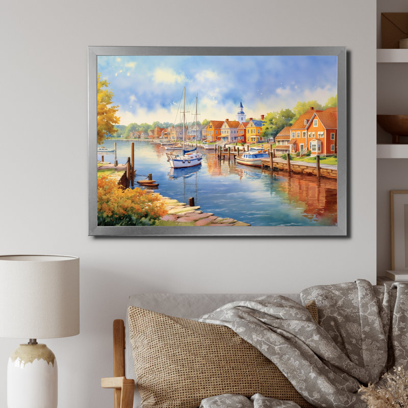 Paysage du canal de la baie Maryland, H 12 po x l 20 po x P 1 po, Cadre photo argenté
