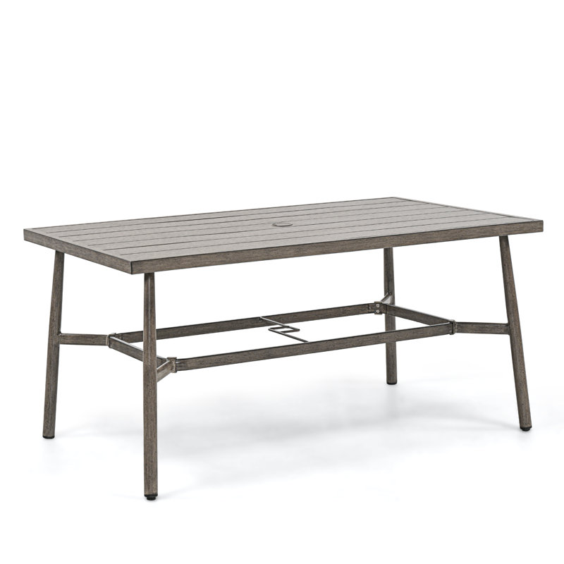 Babbi Rectangular Metal Outdoor Dining Table With Umbrella Hole , 60'' in. W 36.2'' in. D, Gray, Gray