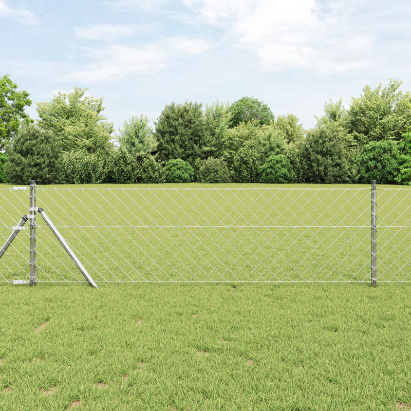 Chain Link Fence With 7 Flanged Posts Galvanised Steel, Silver, 40cm H x 2500cm W
