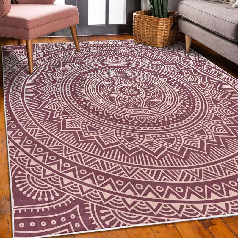 Tapis taupe / blanc mauve, Rectangle 5 pi 2 po x 7 pi 6 po