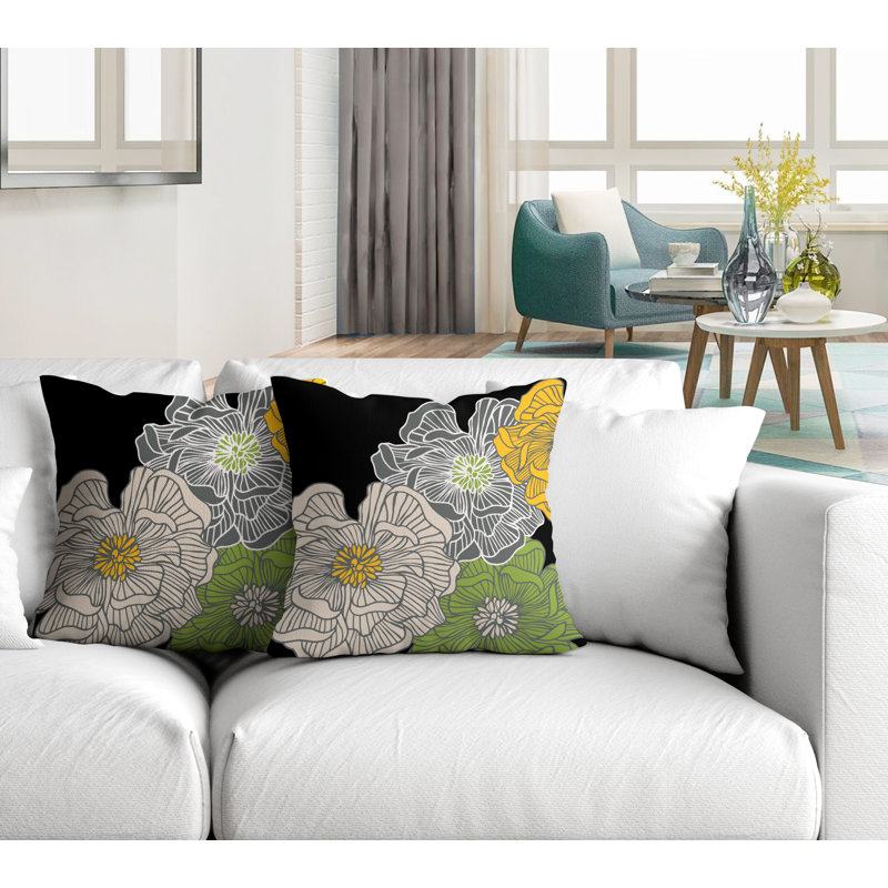 Floral Outdoor Reversible Throw Pillow, 17W" x 17H", Gray