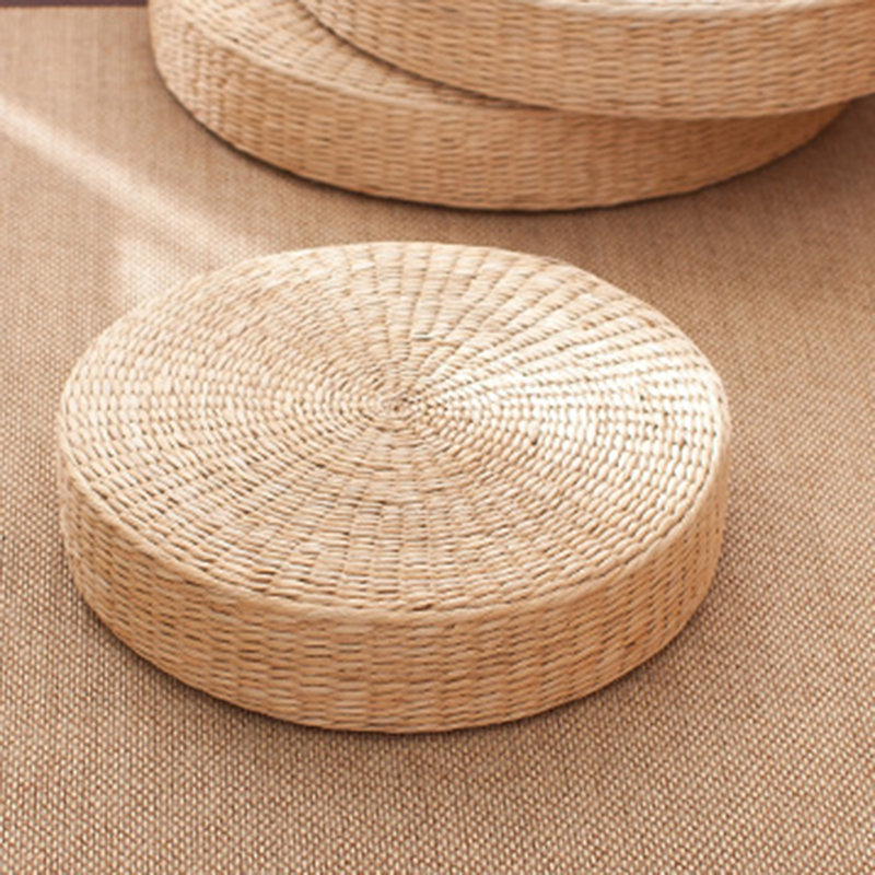 Straw Flat Seat Cushion, Handmade Floor Pouf Mat, Ottoman Footstool For Meditation, Zen, Yoga Practice Or Buddha 45cm