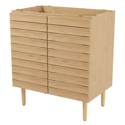 Aubert 30 in. W x 18 in. D x 33 in. H Thick Linear Slat Farmhouse 2-Shelf Bathroom Vanity Cabinet Only (Sink Basin Not Included), Oak