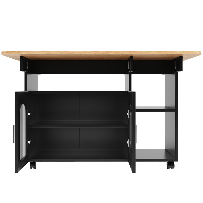 Wood Kitchen Island, Black