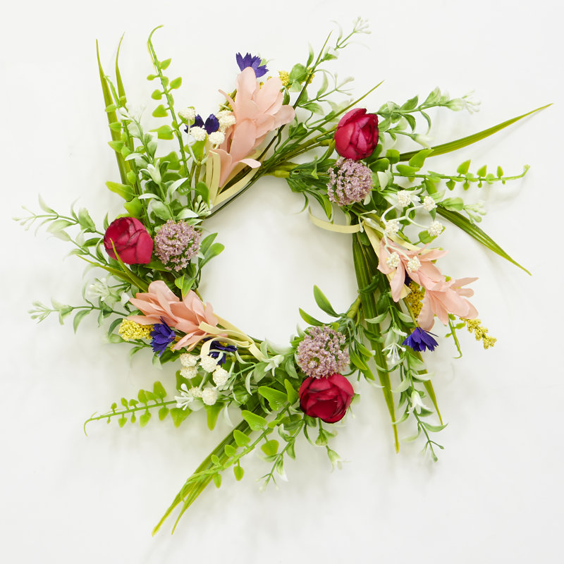 3.25" Inner Diameter Wild Artificial Multicolor Spring Flower Candle Ring, Set of 2