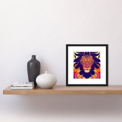 Bright New Age Folk Style Lion - Single Picture Frame Print