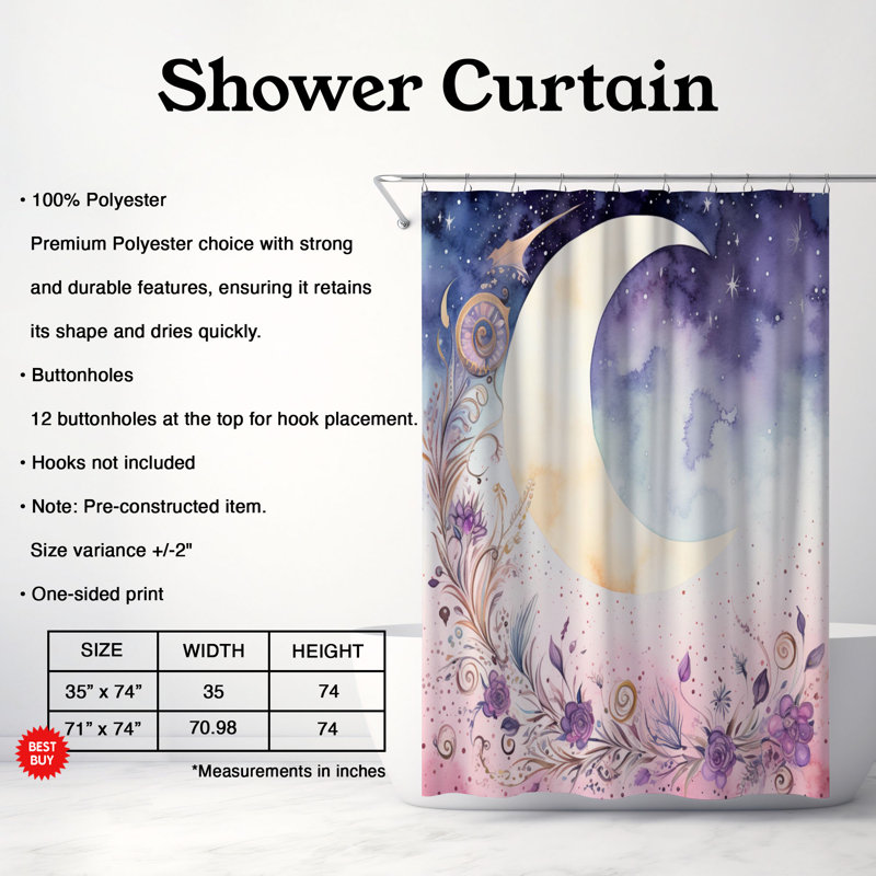 Star Dream - Rideau de douche standard 1 pièce, H 74 po x l 71 po