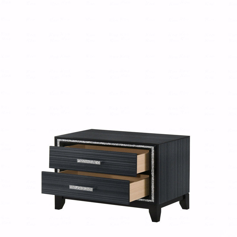 Weathered Black Finish Nightstand, Black