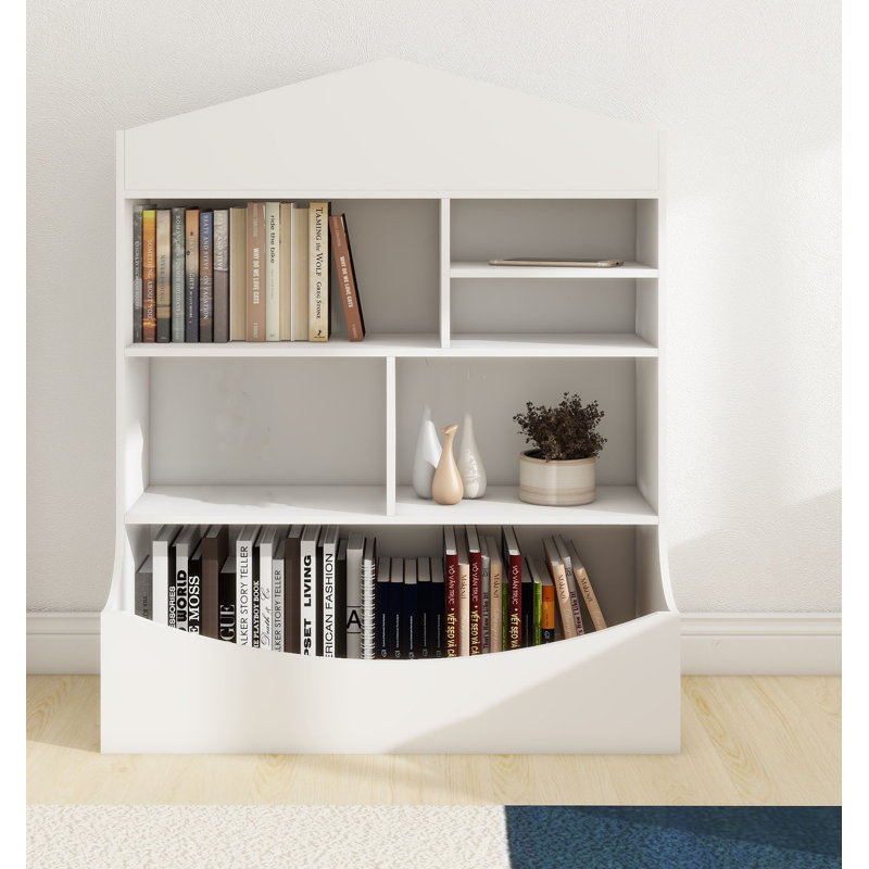 Bibliothèque avec organisateur de jouets, bibliothèque à 4 niveaux, bacs ouverts autoportants, présentoir à livres