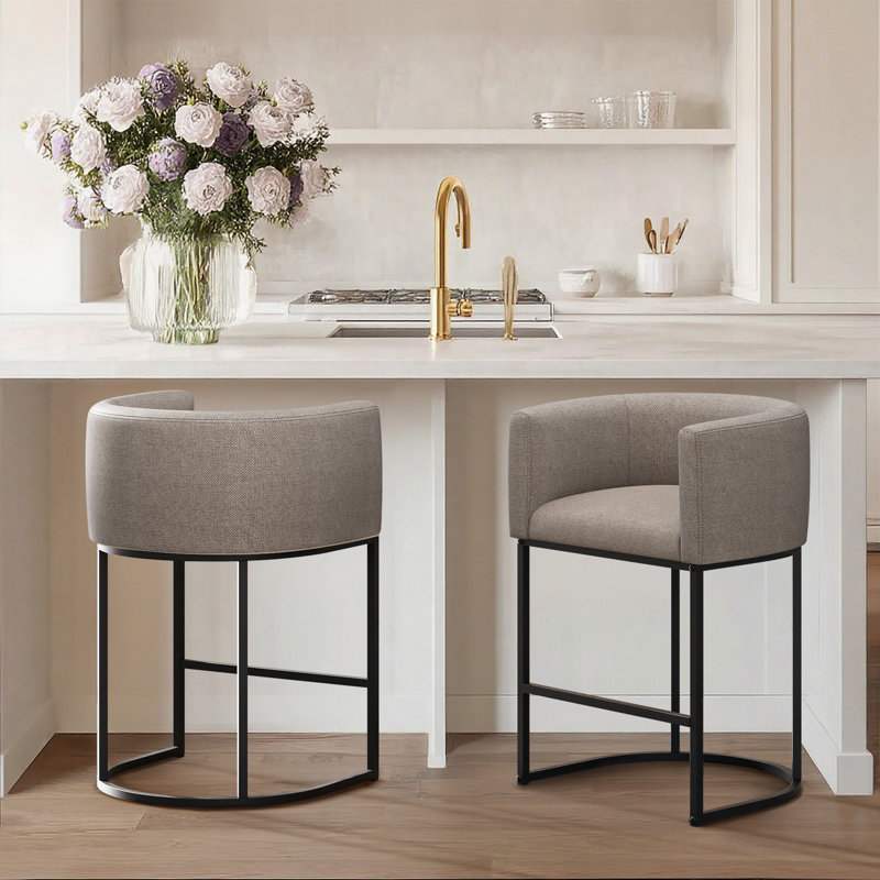 Tabouret de comptoir rembourré avec structure en métal, Taupe