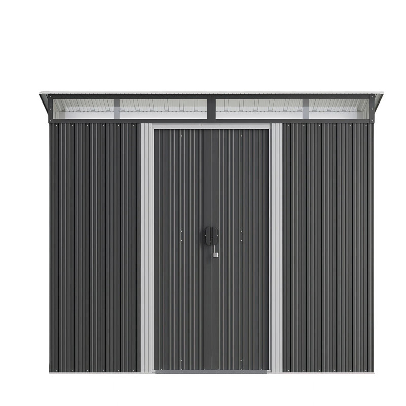 8 pi L x 6 pi D Rangement extérieur en métal avec portes coulissantes verrouillables, fenêtres à panneau transparent, espace de rangement extérieur pour la cour arrière, patio, gris foncé