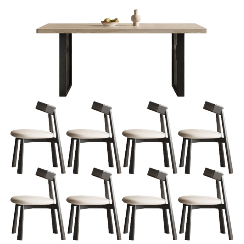 Mease, 9 pièces : table, 8 chaises, H 29,53 po x l 70,87 po x P 35,43 po, Beige