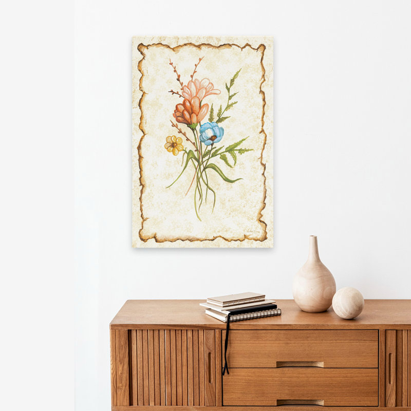 Jolies fleurs - Art floral sur fond de volutes aux tons pastel, H 24 po x l 16 po