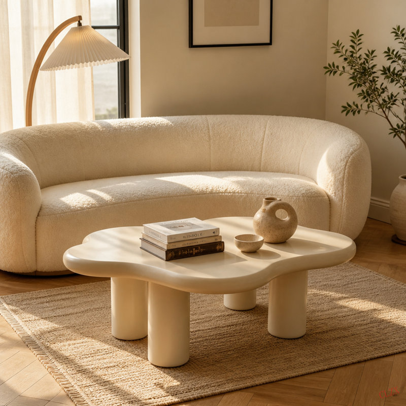 Table basse 40 po avec 4 pieds ronds, petite table basse mignonne, table centrale irrégulière unique pour le salon, un appartement