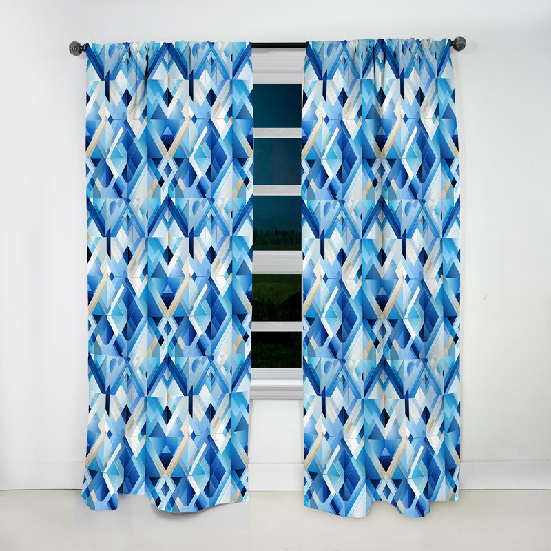 Rideau obscurcissant géométrique abstrait bleu et blanc à motif de treillis cubes - 1 panneau, L 52 po x L 120 po