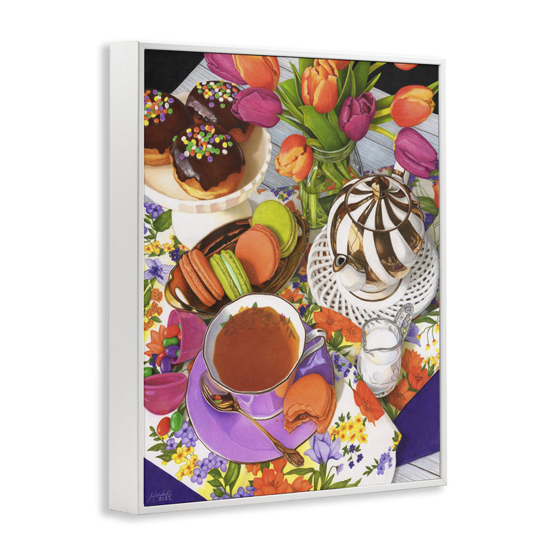«Spring Tea Party» par Mardell Schuster, Estampe numérique encadrée blanc bord de mer, H 30 po x l 24 po