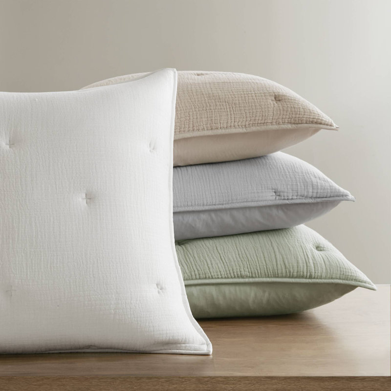 Breeze Cotton Gauze Embroidered Euro Sham, Sage