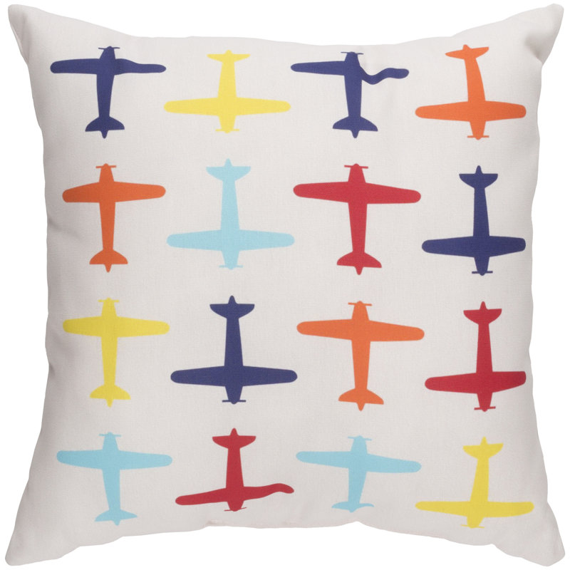 Planes Indoor/Outdoor Throw Pillow, 20" H x 20" W x 3.5" D, Ivory/Yellow
