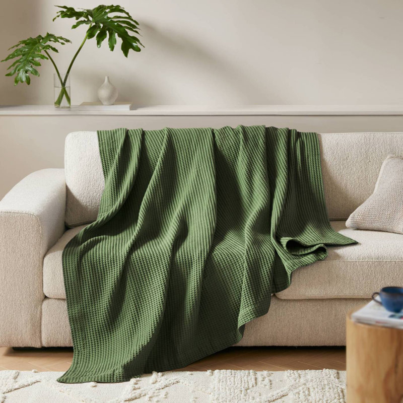 1PC Full/Queen Cotton Blanket, 89.99" L x 89.99" W, Green