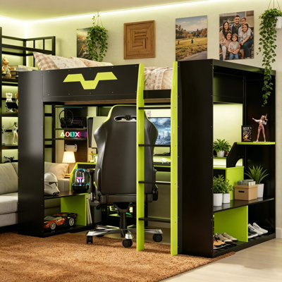 Full Size Wood Loft Bed With Power Outlet, USB/Type-C Ports, Integrated Cable Management, And RGB Light