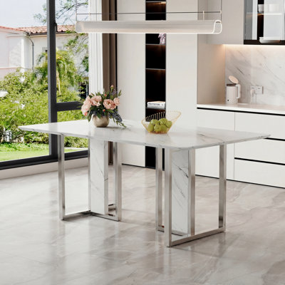 78.77" White MDF Rectangular Dining Table for Dining Office and Gaming Quick and Easy Assembly