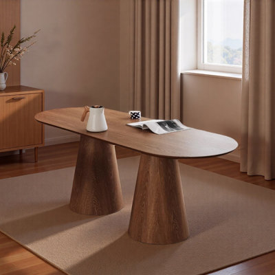 Brown Durable Artificial Board Oval Dining Table