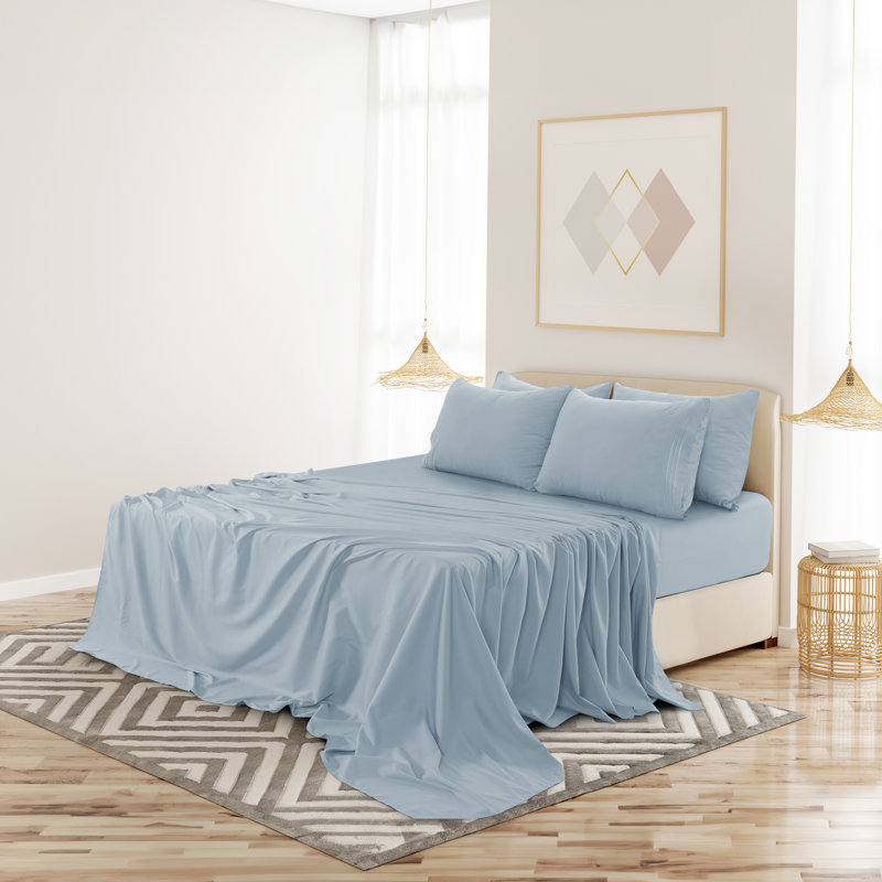 Ensemble de draps en microfibre 6 pièces Lux Decor, Ensemble de draps pour grand lit + 1 drap-housse +, Bleu glacier