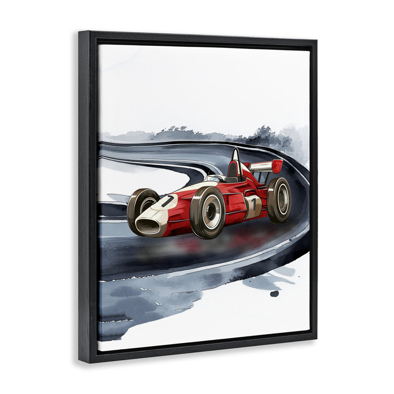 Cadre flottant de voiture de course rétro, design par Christine Simpson Art, H 21 po x l 17 po, Cadre flottant noir de jais