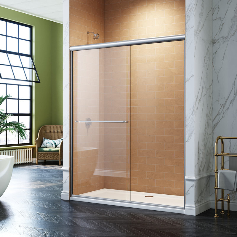 54" W x 72" H Semi-Frameless Shower Door, Brushed Nickel