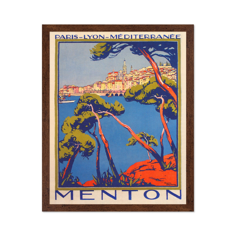 Menton, France, H 08 po x l 10 po, Affiche, Encadrement brun