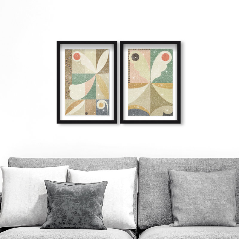 Butterfly Deco Set Shadowbox Abstract Print by Oliver Gal, Black Frame, 10 x 15, 63"H x 43"W, Black Shadowbox