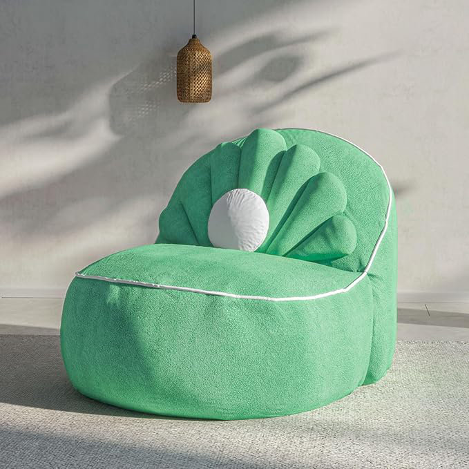 Sit-down Comfort Shaped Upholstered Accent Chair For Adult And Kids Club Chair With Throw Pillow, Green Bean Bag Chair Armless Single Sofa Couch Seati
