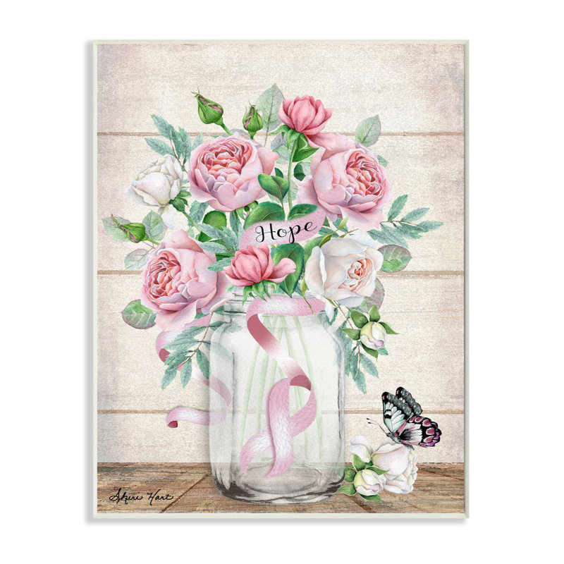 « espère-pot papillon rose », reproduction d’art, H 13 po x l 19 po x P 0,5 po, Plaque en bois
