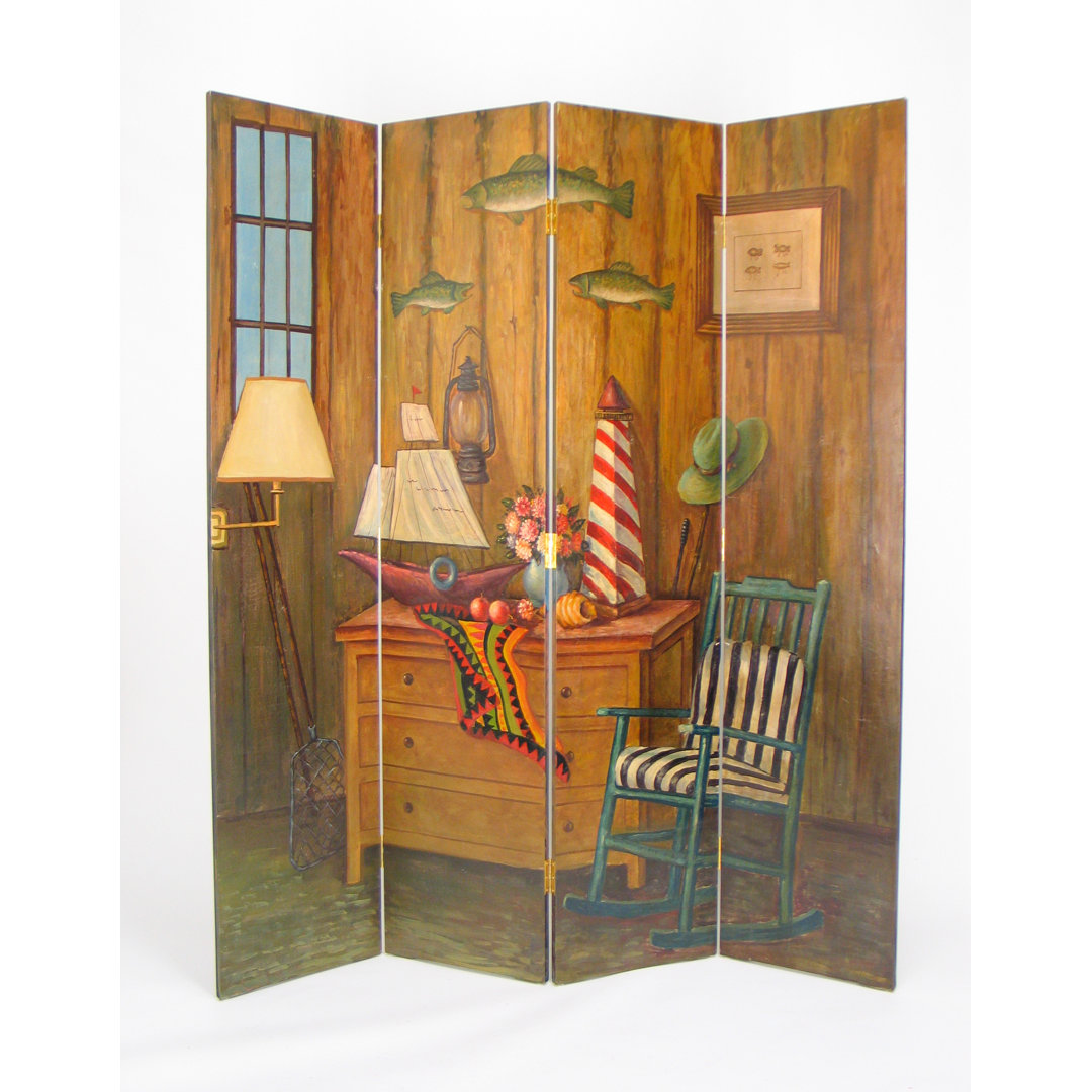 Ayla 64'' W x 72'' H 4 - Panel Solid Wood Folding Room Divider Longshore Tides