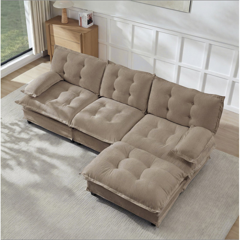 Canapé modulaire modulaire en forme de L 107 po avec repose-pieds en chenille de 107 po avec repose-pieds en treillis confortable, chambre à coucher et appartement