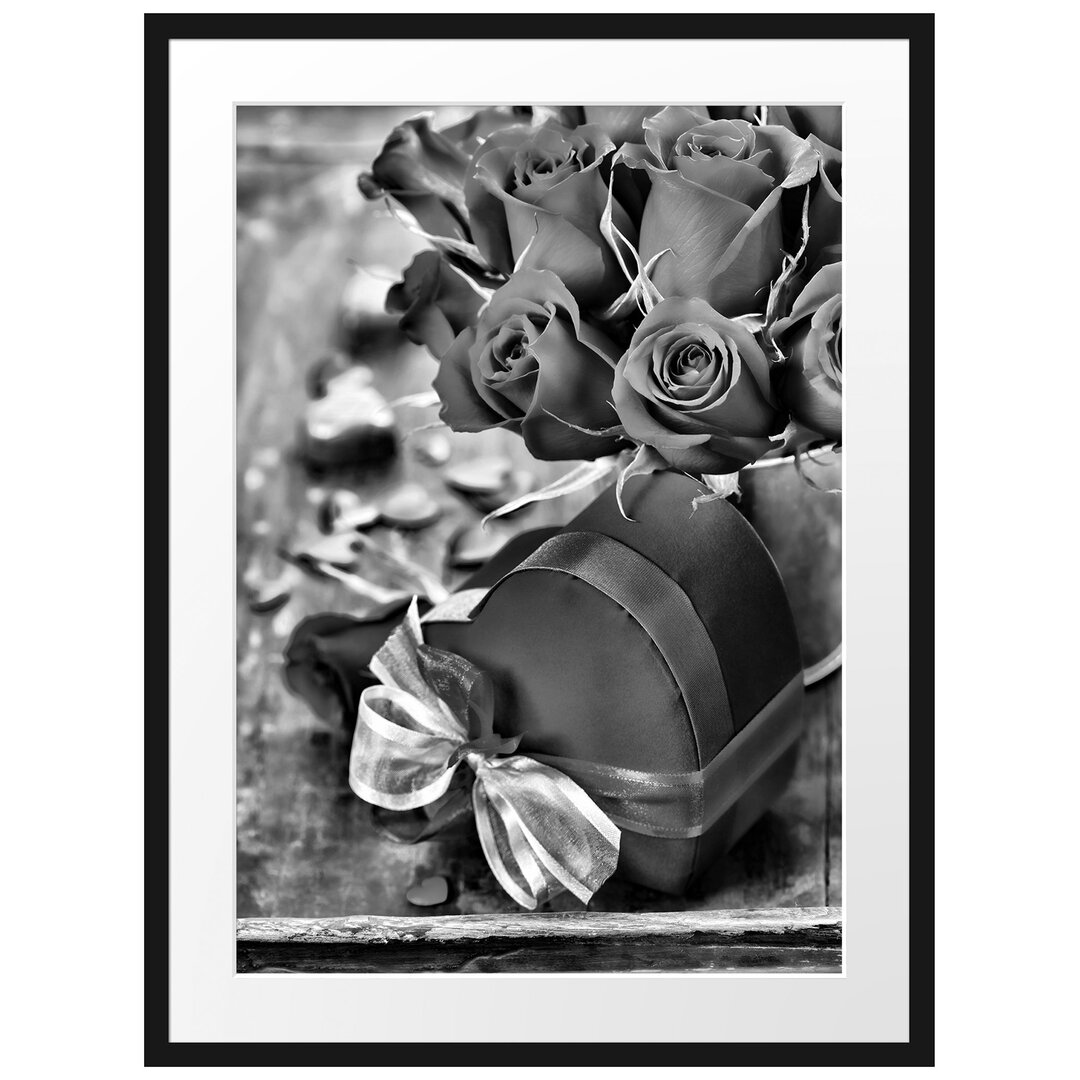 Gerahmtes Poster Rosen mit Herz